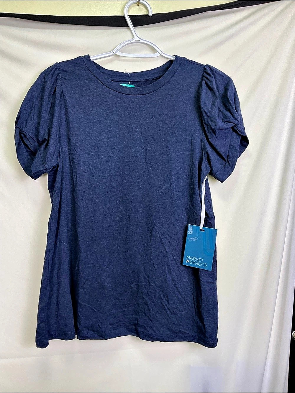 Market & Spruce Brianne Twist Sleeve Knit Tee Blue